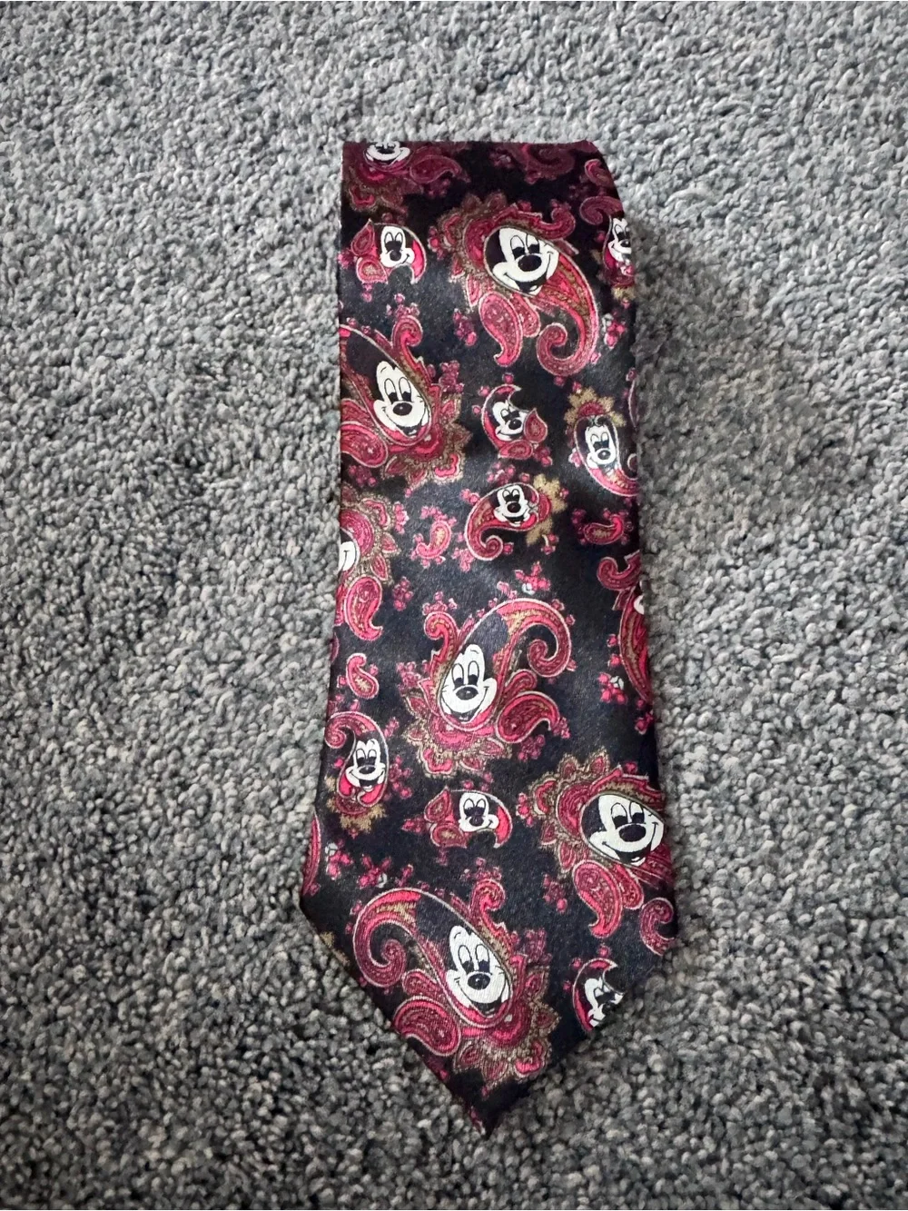 & Other Stories Black Tie with Red Paisley and Playful Character Faces